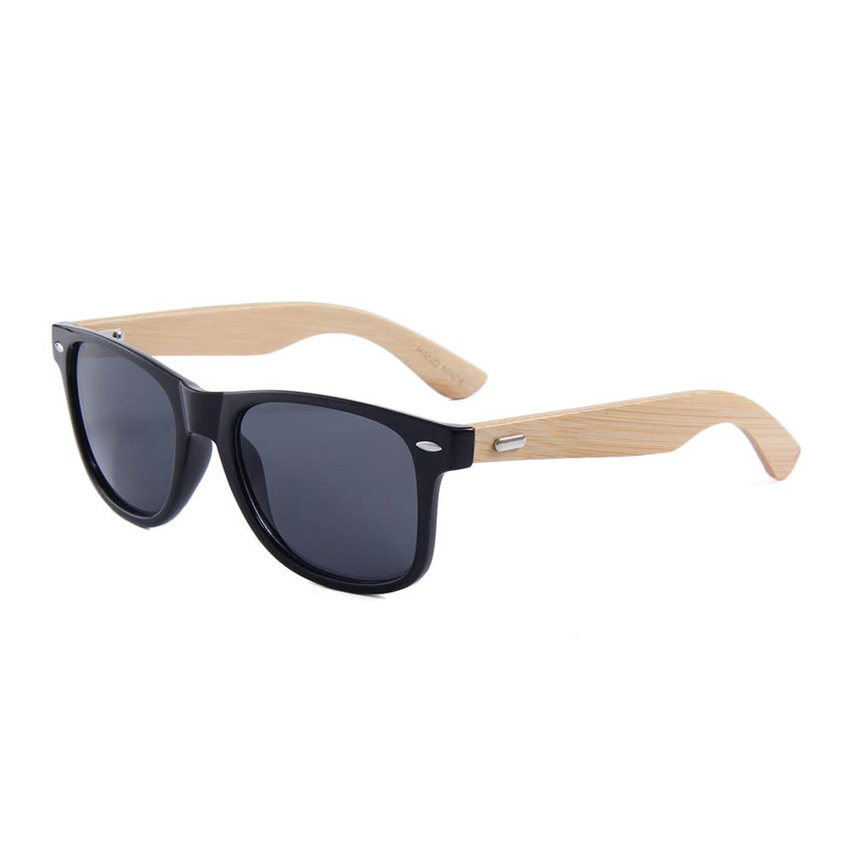 Lentes de Sol Bamboo para Hombre y Mujer Color Negro con Proteccion UV400 Gafas de Sol de Madera de Bambú Incluye Toalla para Limpieza