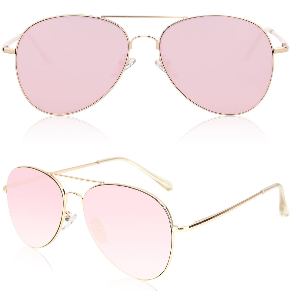 Sojos Gafas De Sol Aviador Clásico Unisex Marco Metal Lente Espejo Doble Puente SJ1030