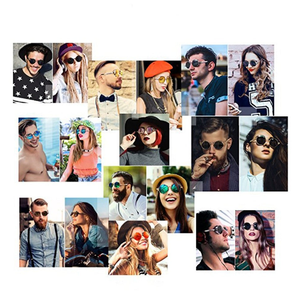 Youtato Gafas de Sol polarizadas reflexivas Redondas Retro del Hippie con el Pequeño Marco de Metal 47m m para Las Mujeres/los Hombres