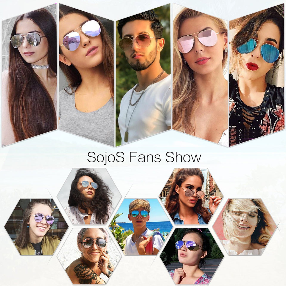 Sojos Gafas De Sol Aviador Clásico Unisex Marco Metal Lente Espejo Doble Puente SJ1030